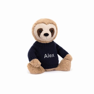 Jellycat Bashful Sloth with Navy Jumper USA | 75843XTOE